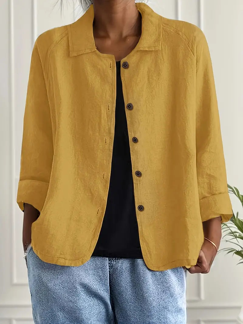 Jane | Amélie Rousseau Sky-Breeze Linen Jacket with Buttons and Casual Elegance