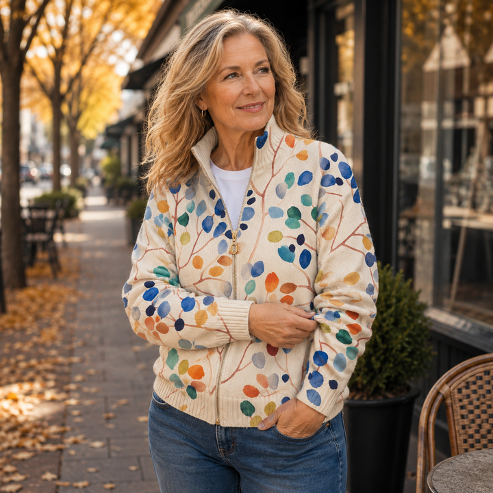 Claudia™ | Cardigan with Watercolour Leaves