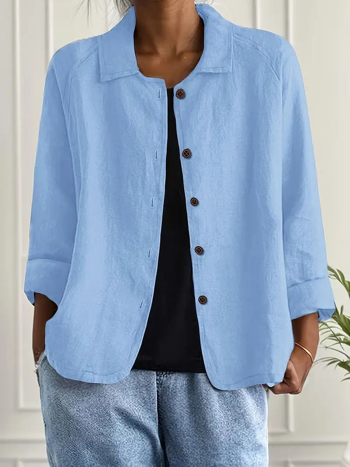 Jane | Amélie Rousseau Sky-Breeze Linen Jacket with Buttons and Casual Elegance