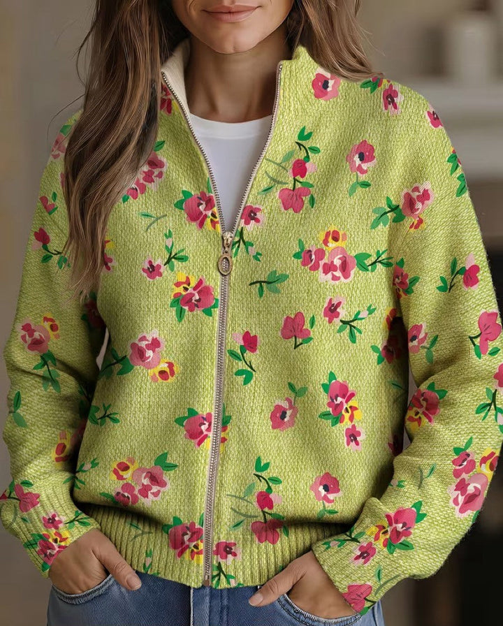 Dagmar™ | Cardigan with Blossoms on Lime
