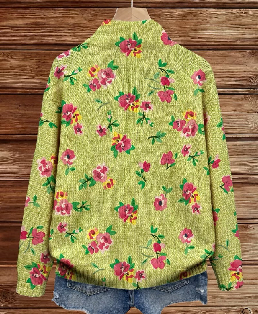 Dagmar™ | Cardigan with Blossoms on Lime