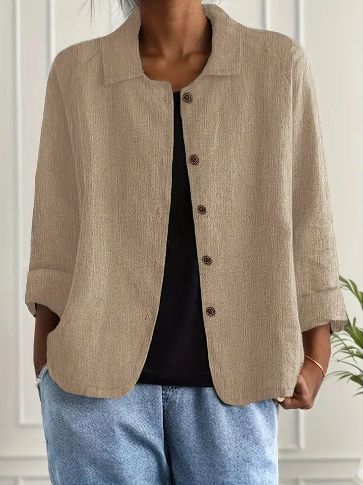 Jane | Amélie Rousseau Sky-Breeze Linen Jacket with Buttons and Casual Elegance