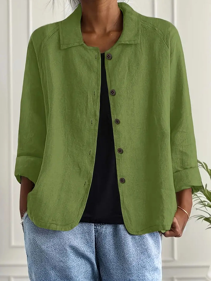 Jane | Amélie Rousseau Sky-Breeze Linen Jacket with Buttons and Casual Elegance