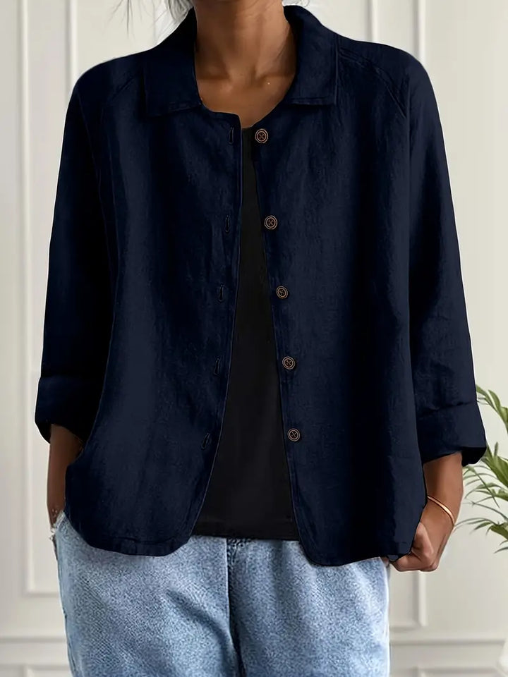 Jane | Amélie Rousseau Sky-Breeze Linen Jacket with Buttons and Casual Elegance