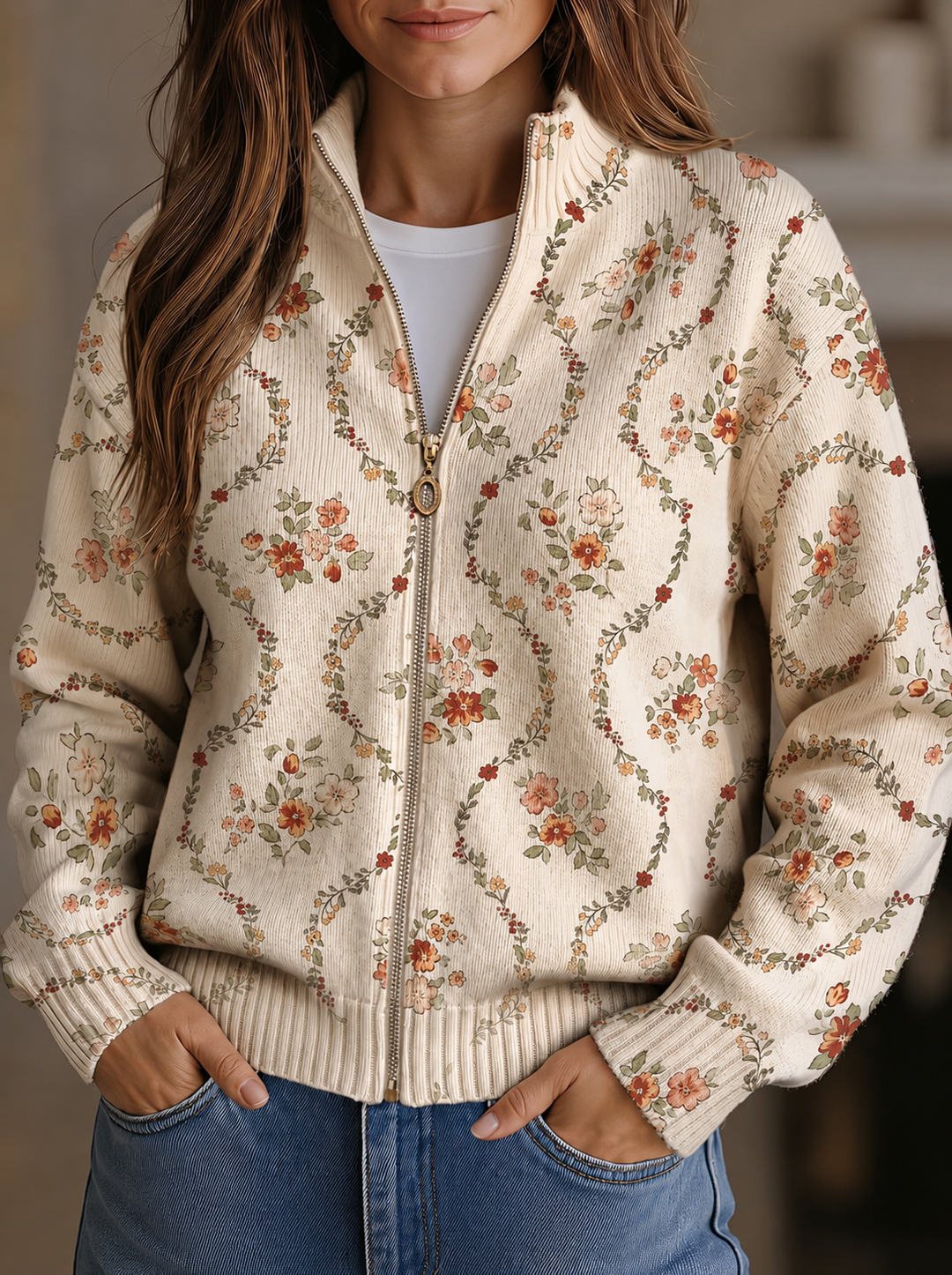 Hannelore™ | Cardigan with Delicate Blossom Vines