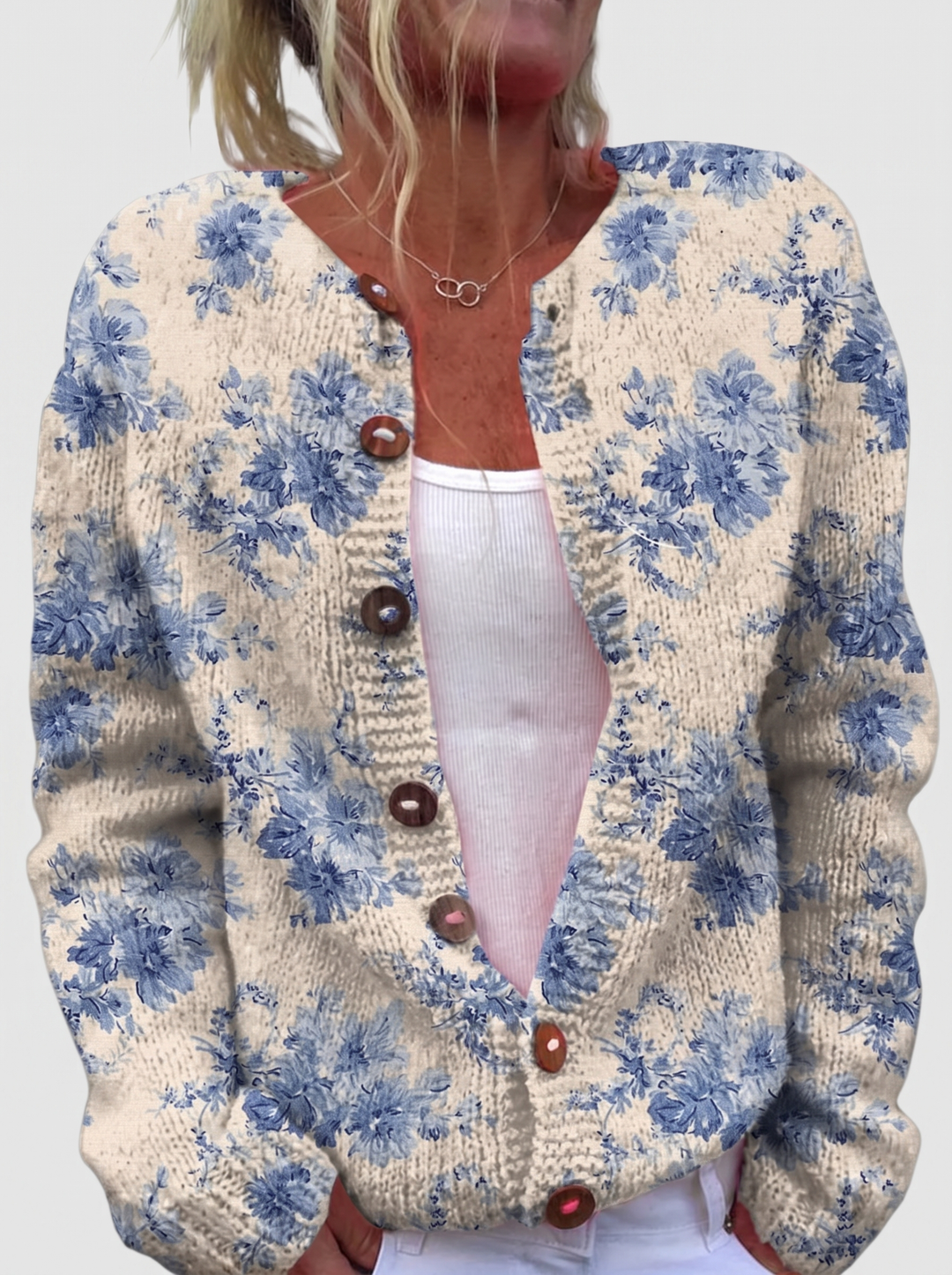 Ingrid™ | Cardigan with Blue Blossoms