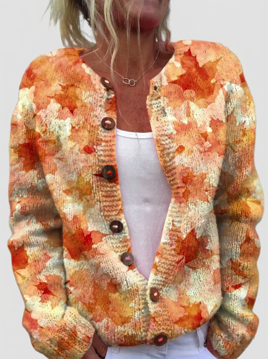 Helga™ | Cardigan with Autumn Leaves