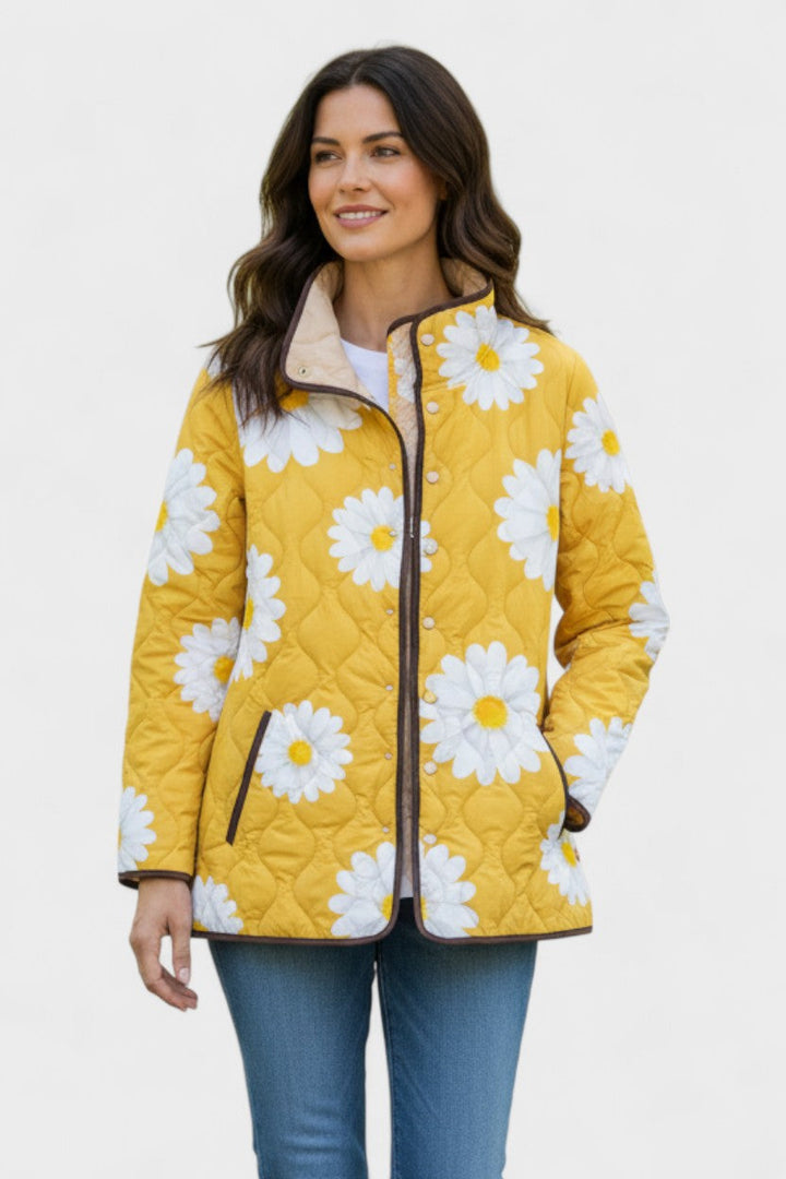 Almuth™ | Quilted Jacket with Daisies in Yellow