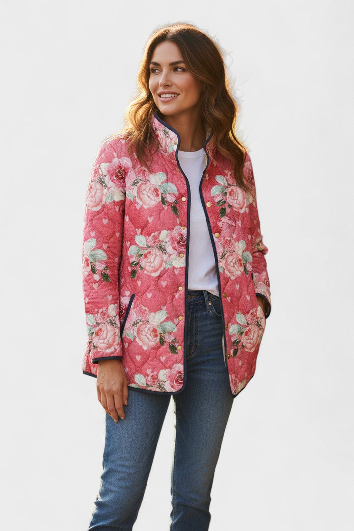 Sieglinde™ | Quilted Jacket with Roses in Berry