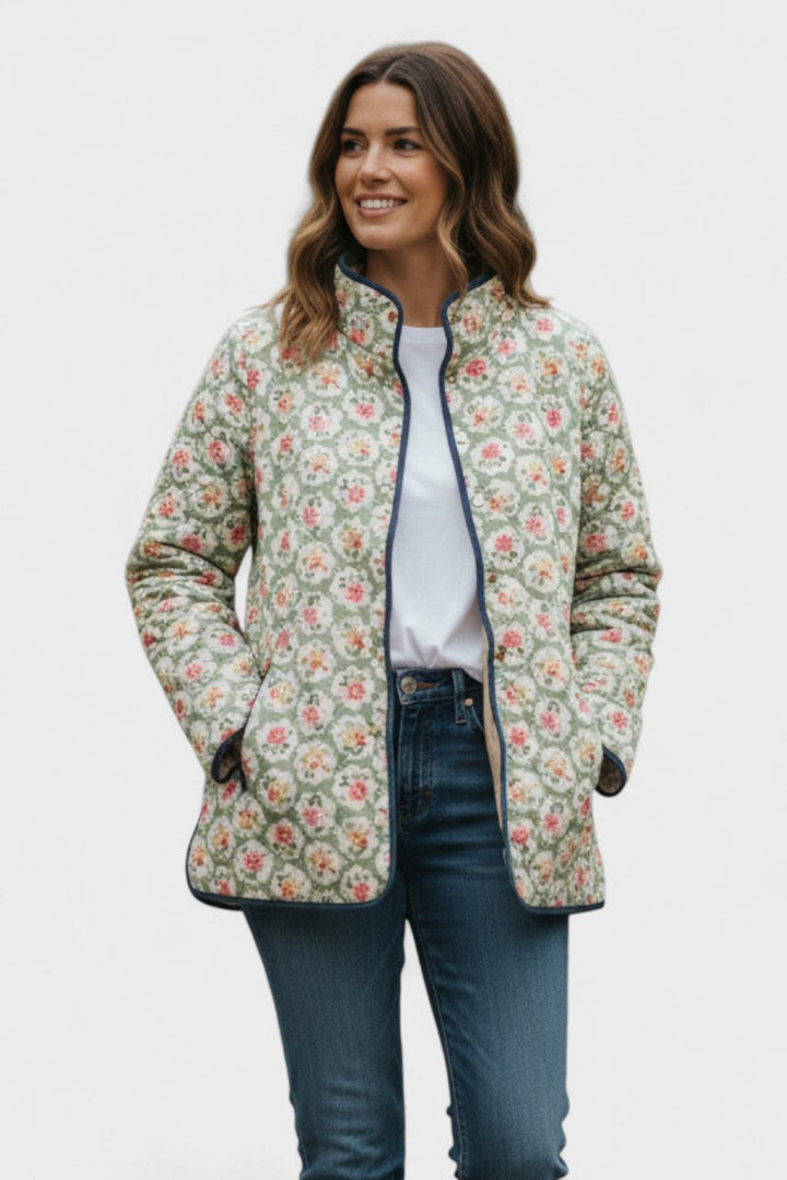 Traudel™ | Quilted Jacket with Roses on Sage