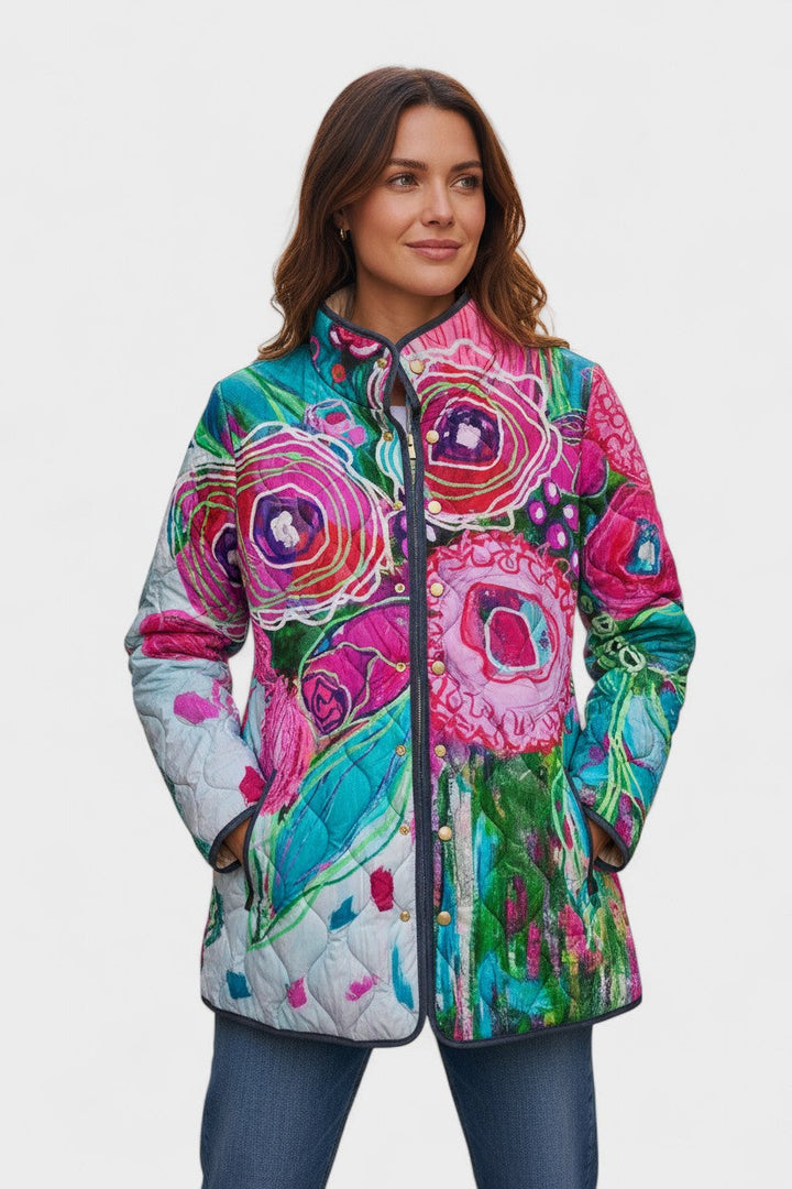 Roswitha™ | Quilted Jacket with Flowers in Pink