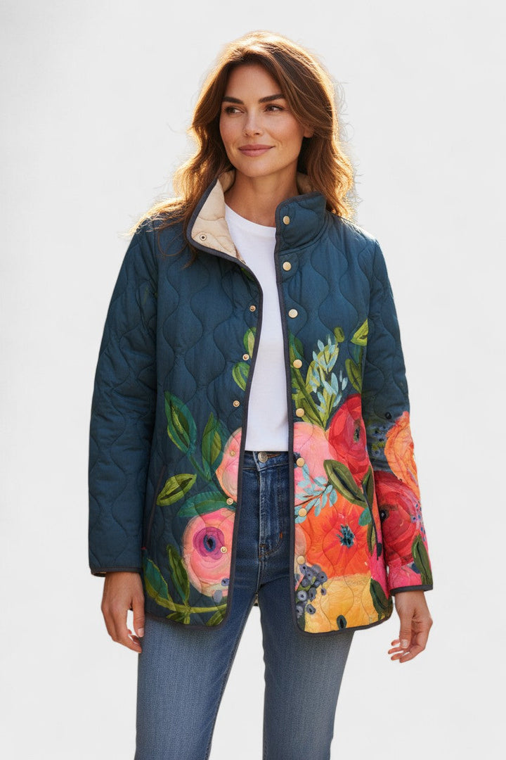 Wilma™ | Quilted Jacket with Flowers on Navy