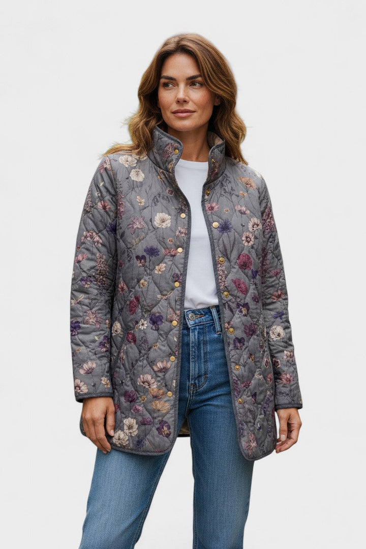 Mechthild™ | Quilted Jacket with Floral Pattern in Grey