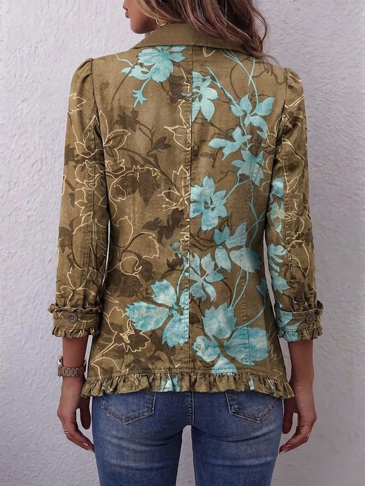 Jutta™ | Olive Blazer with Turquoise Flowers