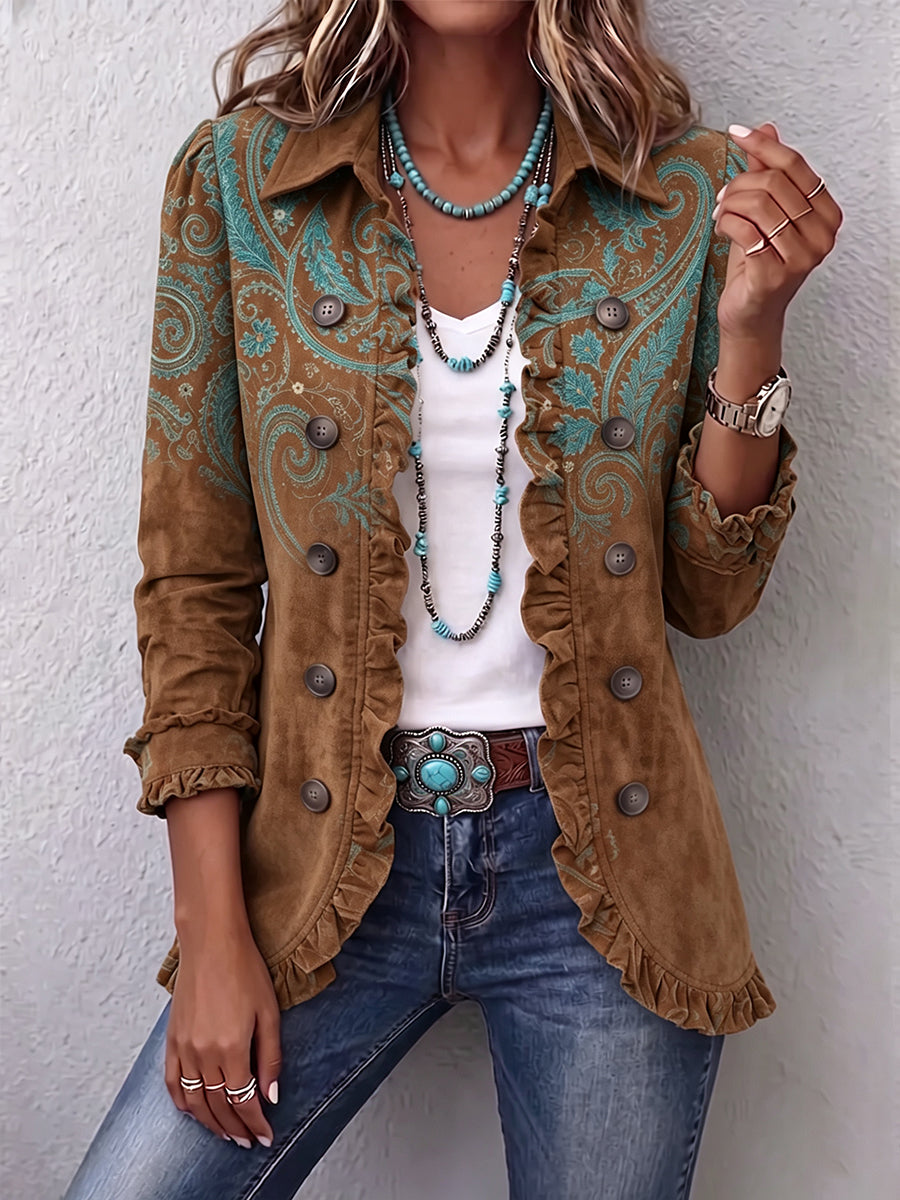 Ilse™ | Brown Blazer with Turquoise Paisley