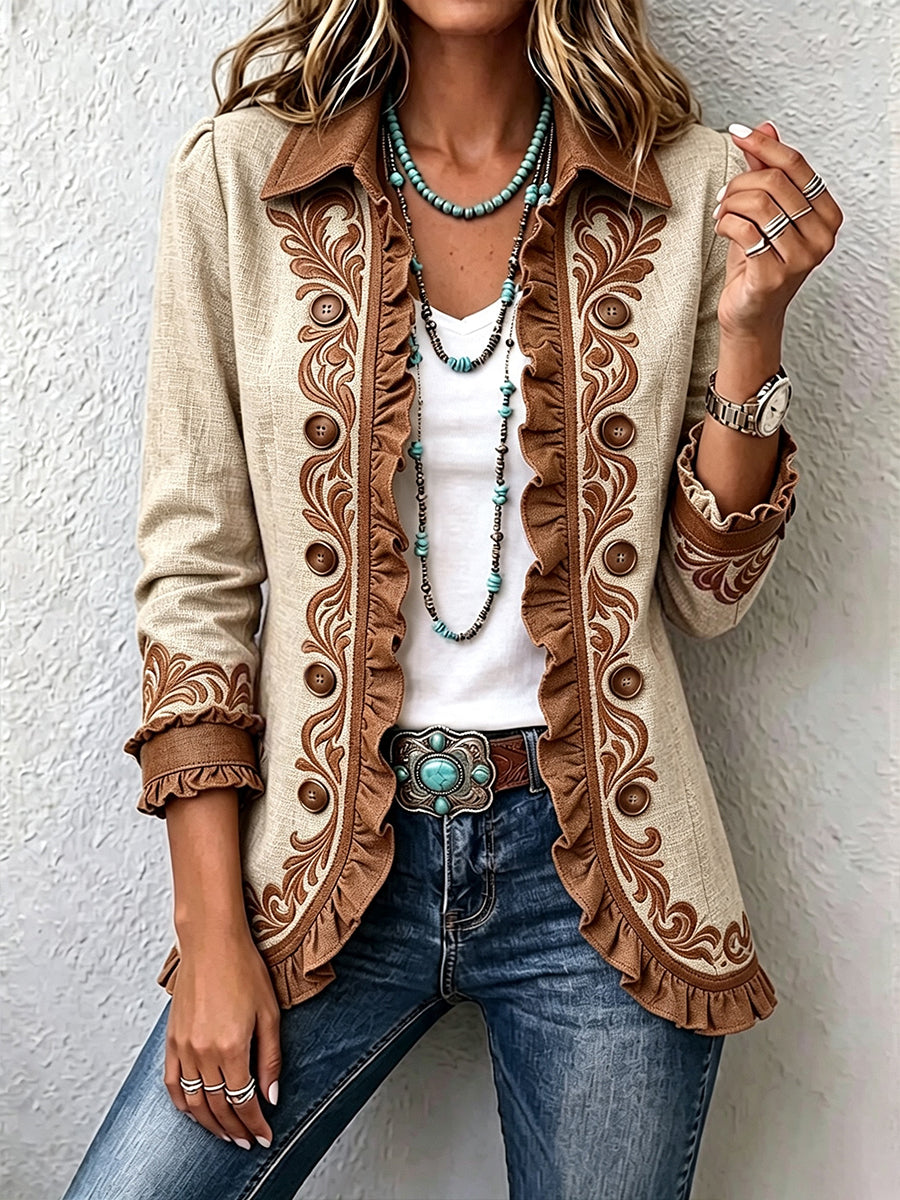 Heike™ | Cream Blazer with Border Trim
