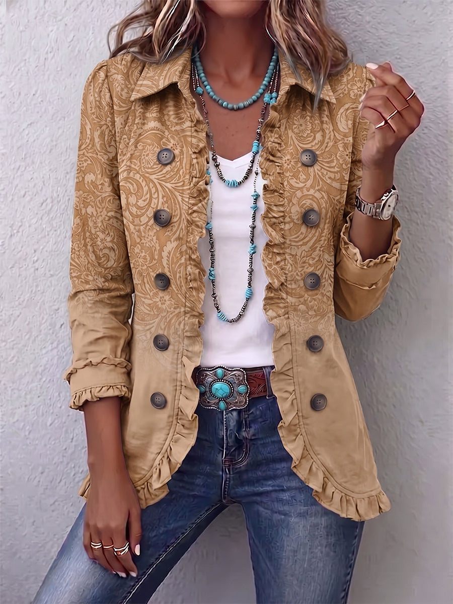 Inge™ | Khaki Blazer with Ruffled Hem
