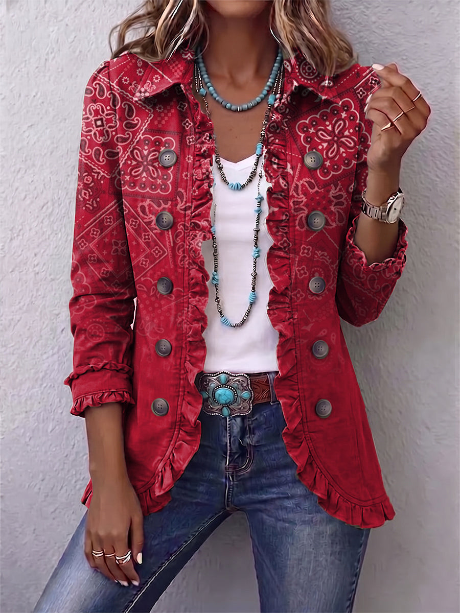 Martina™ | Red Blazer with Bandana Pattern