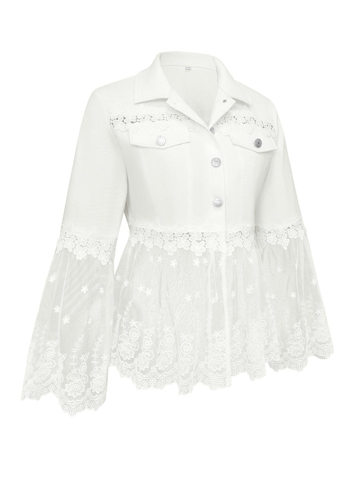 Susanne™ | White Jacket with Openwork Flounce