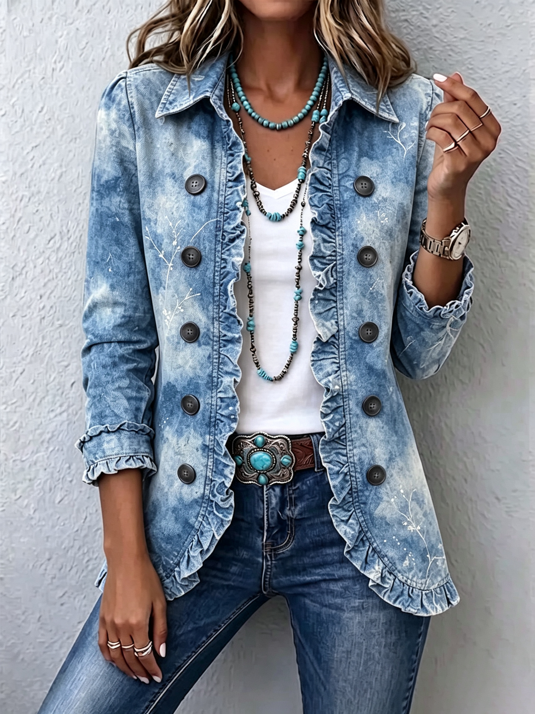 Kerstin™ | Light Blue Blazer with Tie-Dye Effect