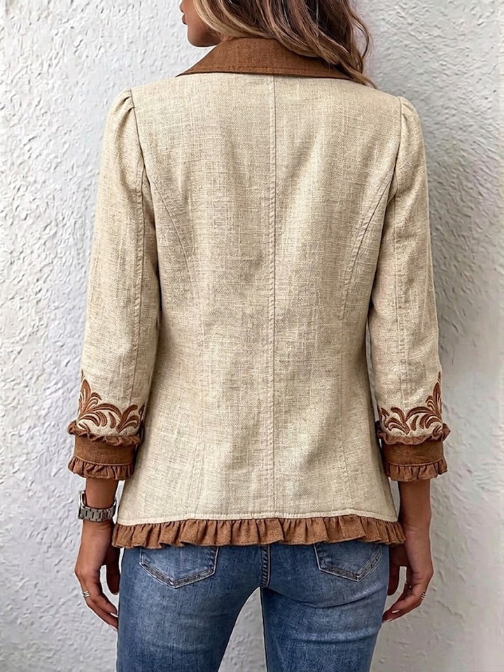 Heike™ | Cream Blazer with Border Trim