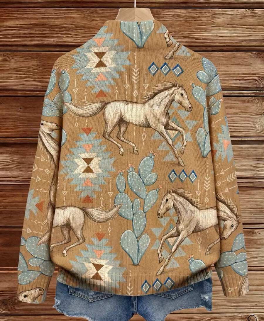 Beate™ | Cardigan with Horses & Cacti