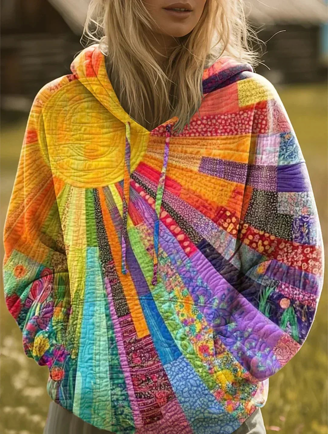 Angelika™ | Cardigan in Rainbow Patchwork