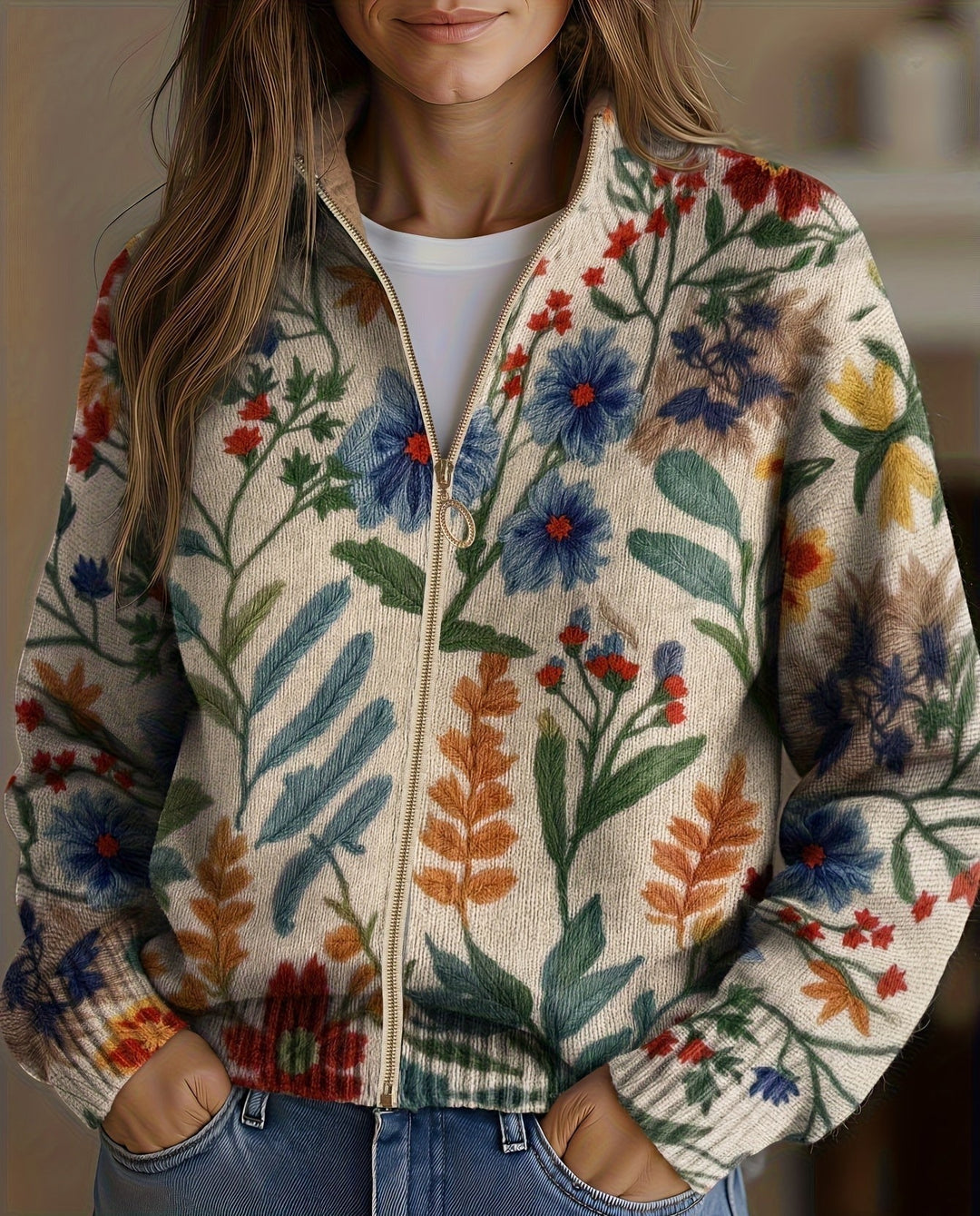 Heike™ | Cardigan with Folk-Art Flowers