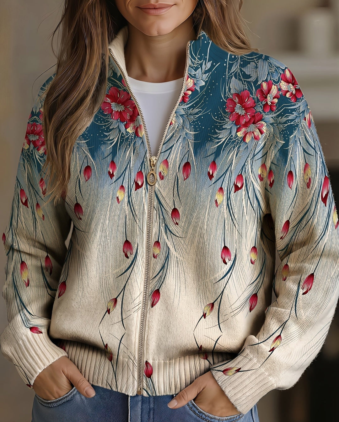Franziska™ | Cardigan with Feathers & Blossoms